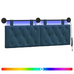 vidaXL Pakabinamas lovos galvūgalis Su LED &scaron;viesa Mėlyna Aksomas