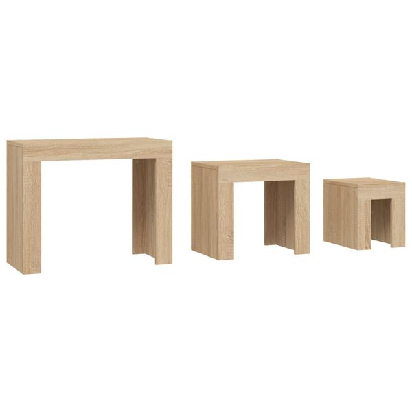 vidaXL Sustumiami kavos staliukai, 3vnt., ąžuolo spalvos, MDP