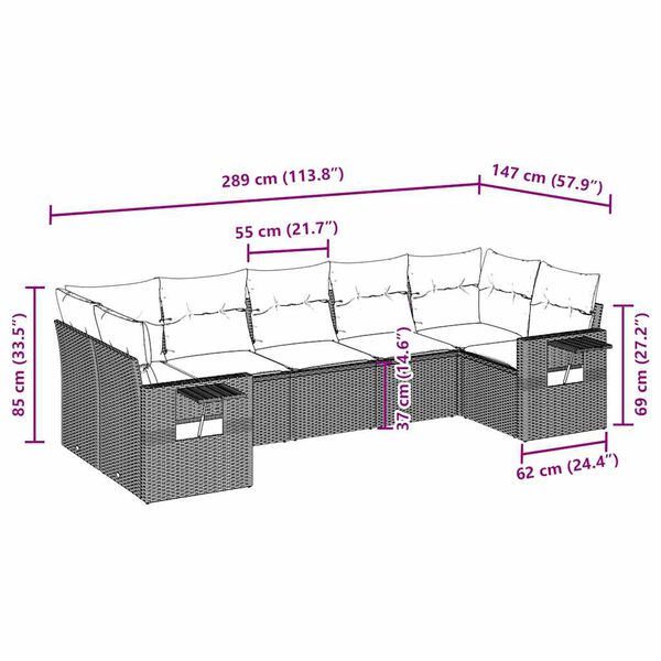 vidaXL Sofos komplektas su pagalvėlėmis, 7 dalių, pilkas, poliratanas