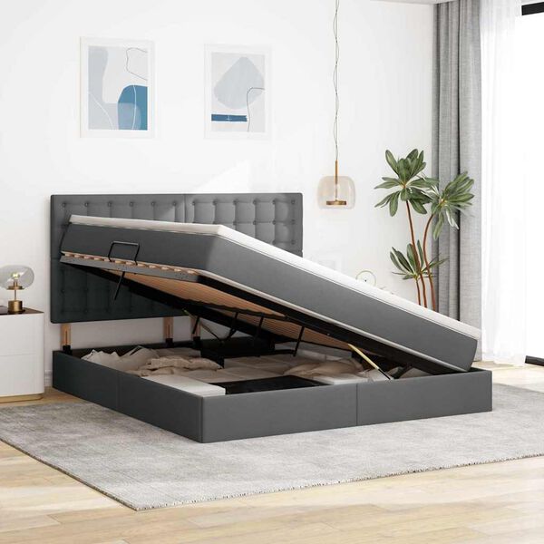 vidaXL Lova su daiktų laikymo vieta ir LED Tamsiai pilka 160 x 200 cm