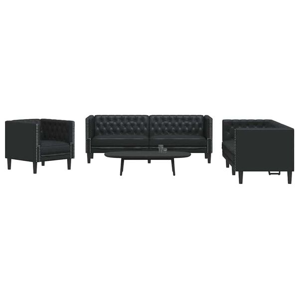 vidaXL Svetainės sofa 3 pcs Juoda 194 x 74,5 x 70,5 cm Dirbtinė oda