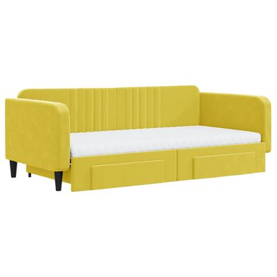 vidaXL Ištraukiama lova su stalčiais, geltona, 100x200cm, aksomas