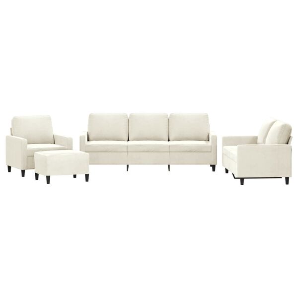 vidaXL Sofos komplektas su pagalvėlėmis, 4 dalių, kreminis, aksomas