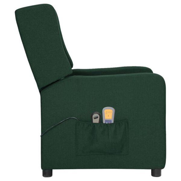 vidaXL Elektrinis masažinis krėslas, tamsiai žalios spalvos, audinys