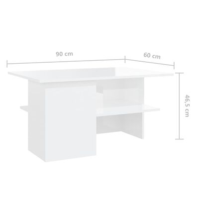 vidaXL Kavos staliukas, baltos spalvos, 90x60x46,5cm, MDP, blizgus