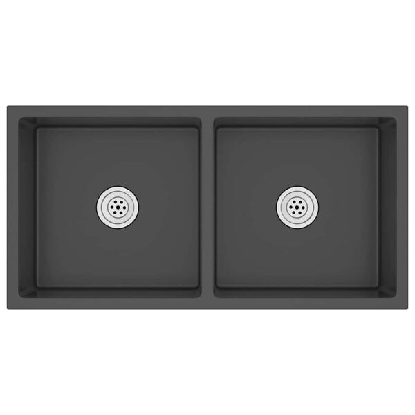 vidaXL Virtuvės plautuvė, juoda, rankų darbo, nerūdijantis plienas