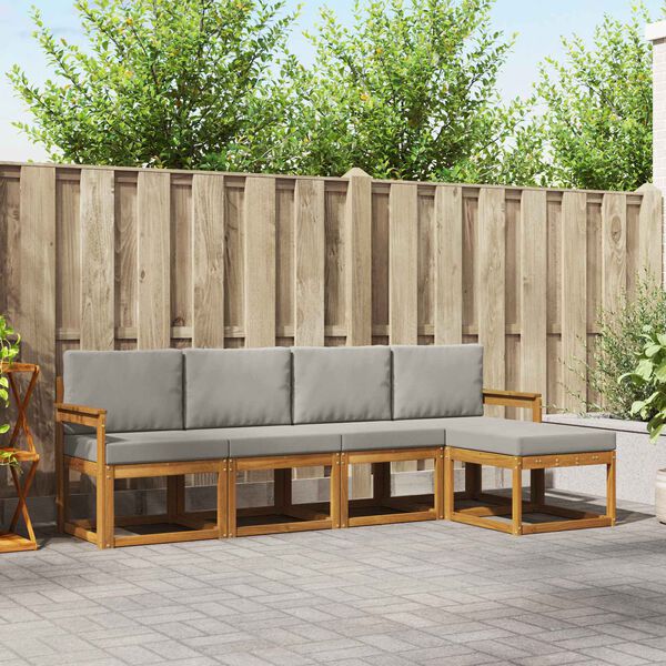 vidaXL Lauko sofos komplektas 5 pcs Natūrali ir &scaron;viesiai pilka