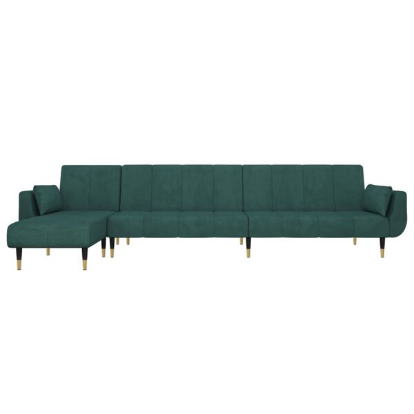 vidaXL L formos sofa-lova, tamsiai žalia, 275x140x70cm, aksomas