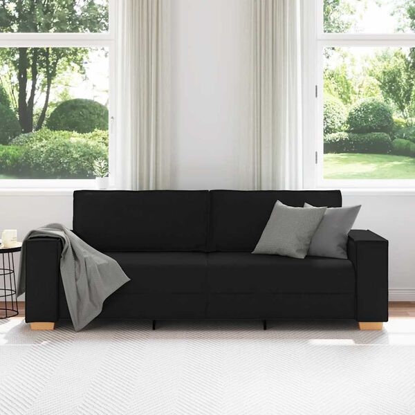 vidaXL Trivietė sofa, juoda, 180 cm, audinys