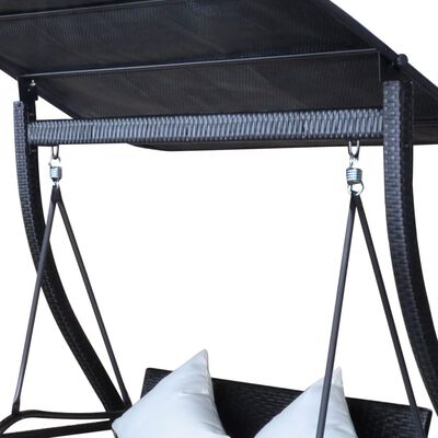 vidaXL Lauko sūpynės-suoliukas su stogeliu, juodas, ratanas