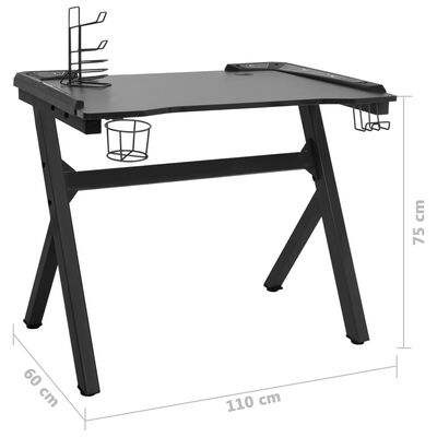 vidaXL Žaidimų stalas su LED ir Y kojelėmis, juodas, 110x60x75cm