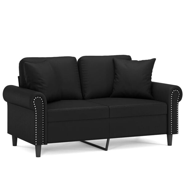 vidaXL Dvivietė sofa su pagalvėmis, juoda, 120cm, dirbtinė oda