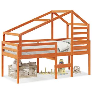 vidaXL Auk&scaron;ta lova su stogu, va&scaron;ko ruda, 90x200cm, pu&scaron;ies masyvas