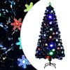 vidaXL Kalėdų eglutė su LED snaigėmis, juoda, 150cm, optinis pluo&scaron;tas