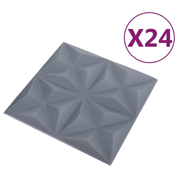 vidaXL Sienų plok&scaron;tės 24 pcs Origami Pilkas 50 x 50 cm XPS Putplastis
