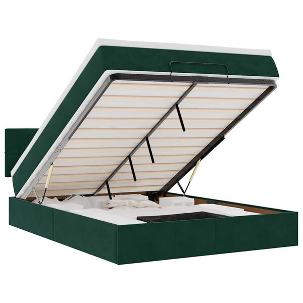 vidaXL Osmanų lova su čiužiniu ir LED Tamsiai žalia 140x200cm Velvet