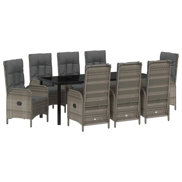 vidaXL Sodo valgomojo komplektas su pagalve 9 pcs Pilka poliratanas