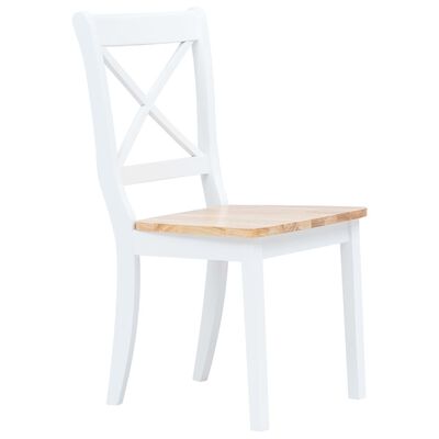 vidaXL Valgomojo kėdės, 4vnt., baltos/šviesios medienos, kaučiukmedis