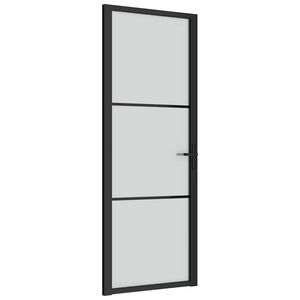 vidaXL Vidaus durys, juodos, 76x201,5cm, matinis stiklas ir aliuminis