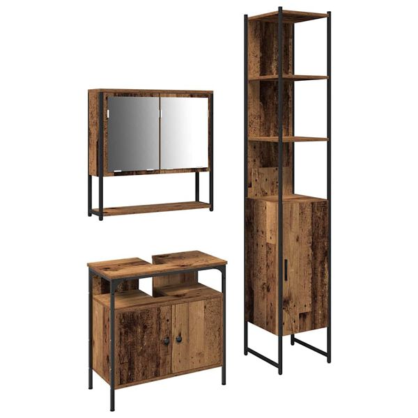 vidaXL Vonios baldų rinkinys 3 pcs Senovinis medis Apdirbta mediena