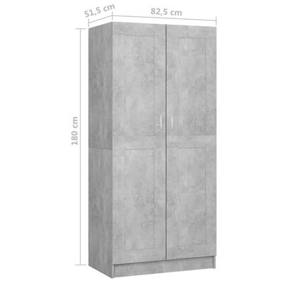 vidaXL Drabužių spinta, betono pilkos spalvos, 82,5x51,5x180cm, MDP
