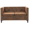 vidaXL Dvivietė Chesterfield sofa, audinio apmu&scaron;., ruda, zom&scaron;. imit.