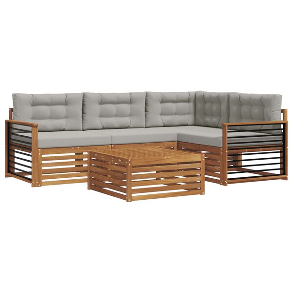 vidaXL Lauko sofos komplektas 5 pcs Natūrali ir &scaron;viesiai pilka