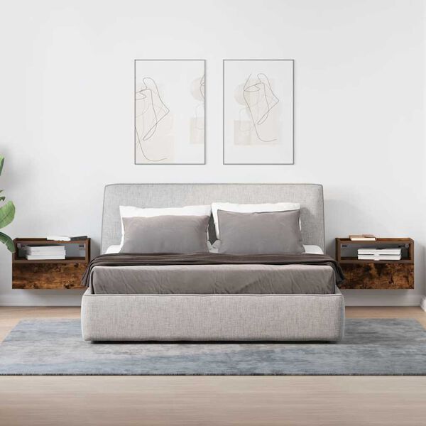 vidaXL Sieninės naktinės spintelės, 2vnt., dūminio, 45x26x28,5cm
