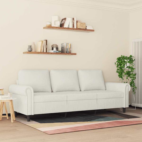 vidaXL Trivietė sofa, kreminės spalvos, 180cm, aksomas