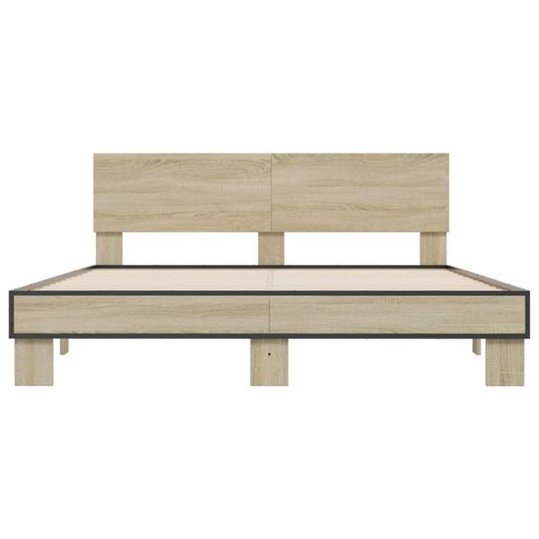 vidaXL Lovos rėmas, ąžuolo, 160x200cm, apdirbta mediena ir metalas