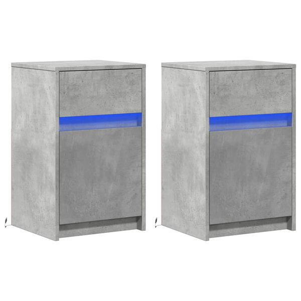vidaXL Naktinės spintelės su LED lemputėmis, 2vnt., betono, mediena