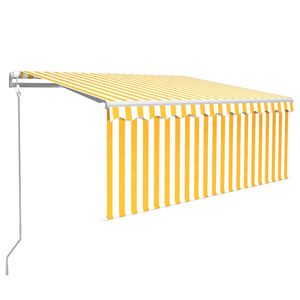 vidaXL Markizė su uždanga/LED/vėjo jutikliu, geltona/balta, 3x2,5m