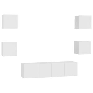 vidaXL Televizoriaus spintelių komplektas, 6 dalių, baltas, mediena