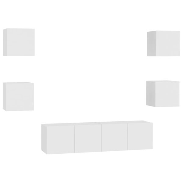 vidaXL Televizoriaus spintelių komplektas, 6 dalių, baltas, mediena