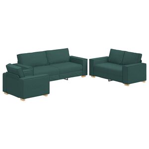 vidaXL Sofa 3 vnt. Tamsiai žalia Lino mi&scaron;inio audinys