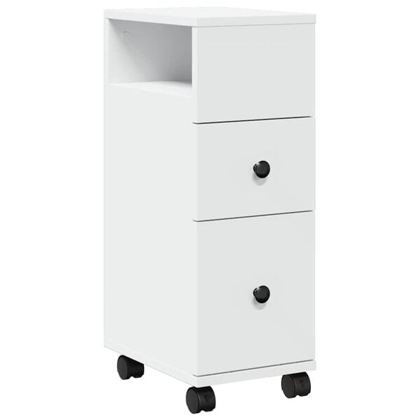 vidaXL Vonios kambario spintelė su ratukais, balta, apdirbta mediena