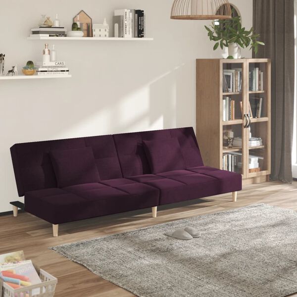 vidaXL Dvivietė sofa-lova su dvejomis pagalvėmis, violetinė, audinys