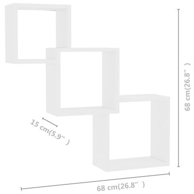 vidaXL Sieninės lentynos, baltos sp., 68x15x68cm, MDP, kubo formos