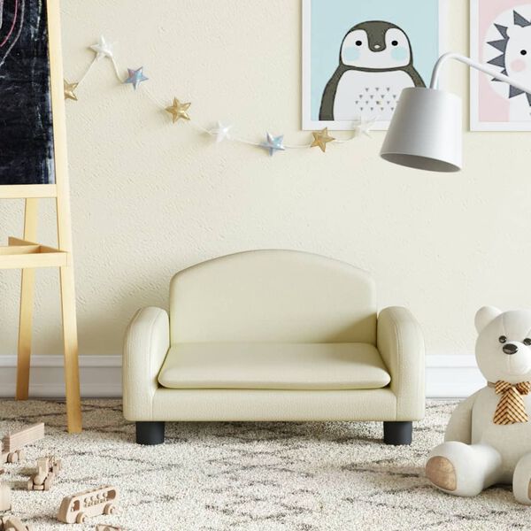 vidaXL Vaikiška sofa, kreminės spalvos, 50x40x30 cm, dirbtinė oda