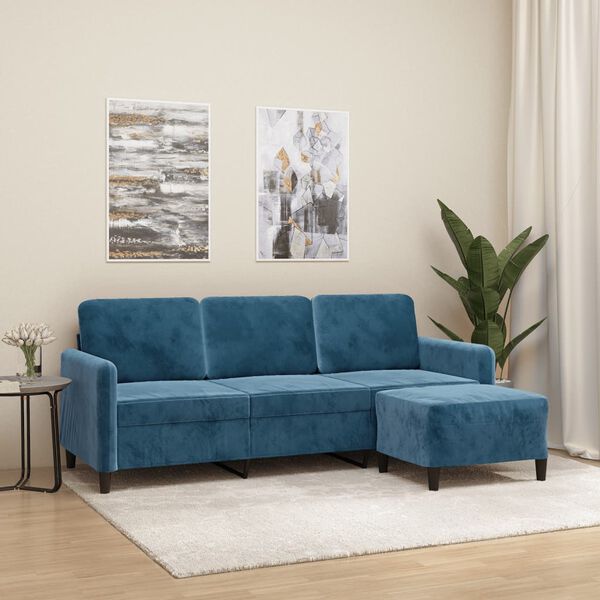 vidaXL Trivietė sofa su pakoja, mėlynos spalvos, 180cm, aksomas
