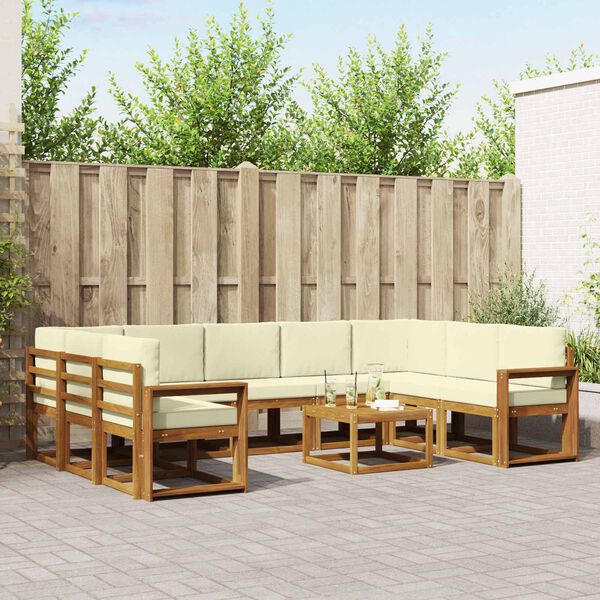 vidaXL Lauko sofos komplektas 10 pcs Natūralus ir grietinėlė