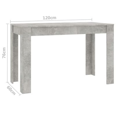 vidaXL Valgomojo stalas, betono pilkas, 120x60x76cm, apdirbta mediena
