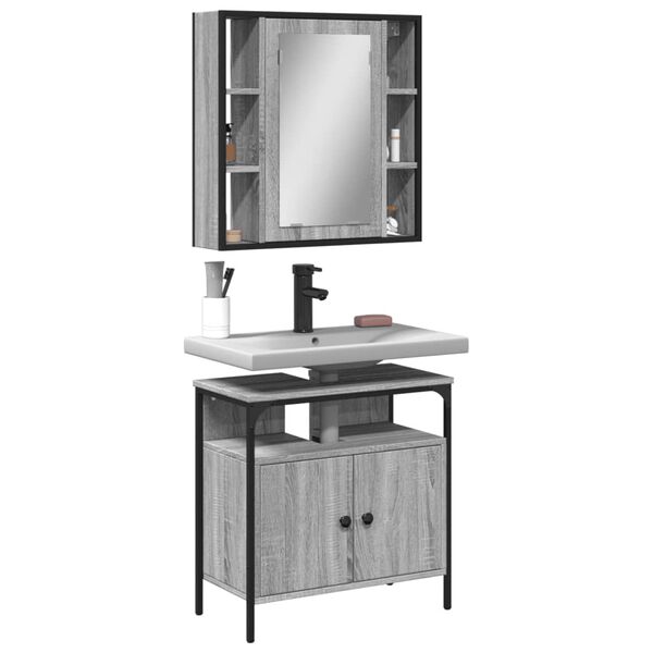 vidaXL Vonios baldų komplektas, 2 dalių, pilkas ąžuolo, mediena