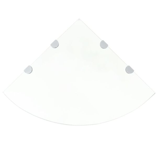 vidaXL Kampinė lentyna su chromo laikikliais, skaidr. stiklas, 45x45 cm