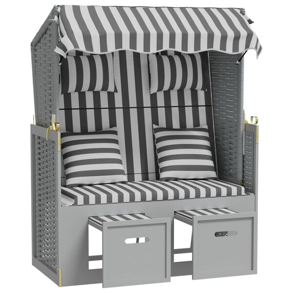 vidaXL Paplūdimio kėdė, pilka/balta, poliratanas/mediena