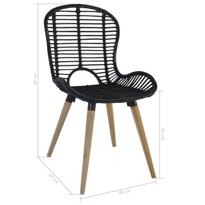 vidaXL Valgomojo kėdės, 6vnt., juodos spalvos, natūralus ratanas