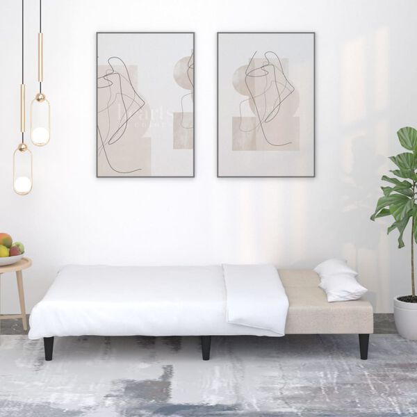 vidaXL Dvivietė sofa-lova, kreminės spalvos, mikropluo&scaron;to audinys