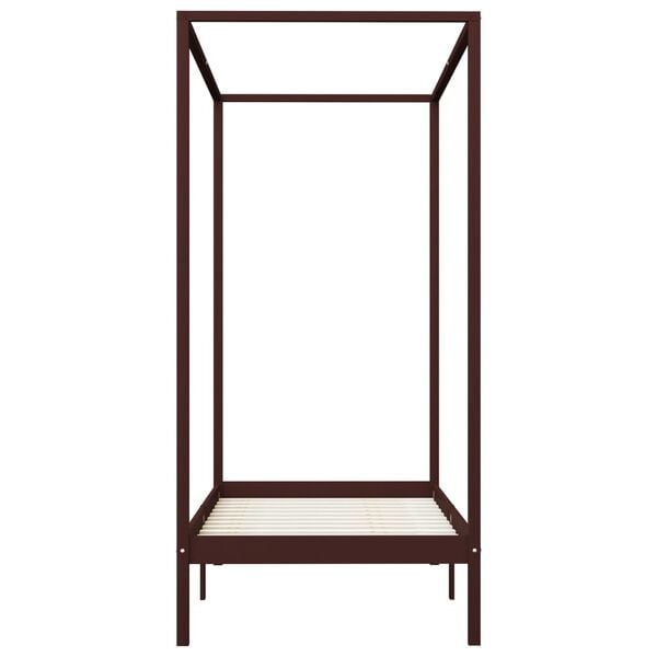 vidaXL Lovos rėmas su baldakimu, rudas, 90x200cm, pušies masyvas