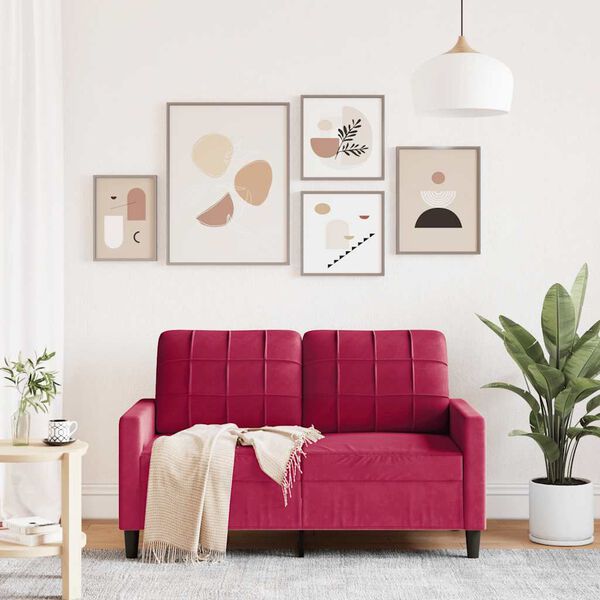 vidaXL Dvivietė sofa, raudonojo vyno spalvos, 120cm, aksomas