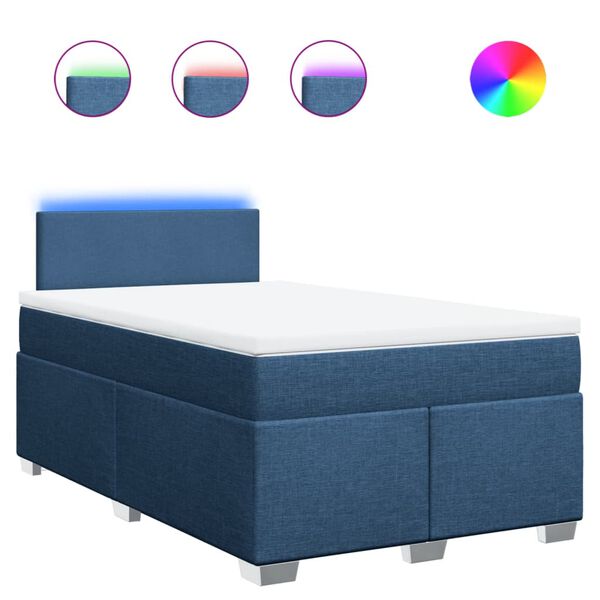 vidaXL Lova su spyruoklėmis ir čiužiniu, mėlyna, 120x200 cm, audinys